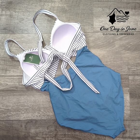 Eomenie Cross Front Tie Back Cut Out One Piece Swimsuit Size M - Picture 7 of 7